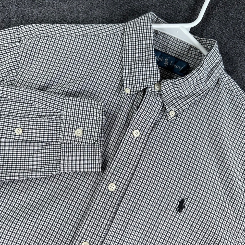 Ralph Lauren Button Down Mens M Medium Black White Gingham Long‎ Sleeve Shirt